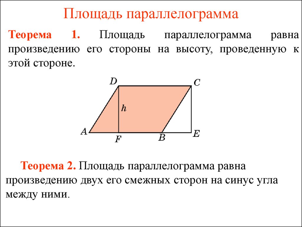 Формулы площадей треугольников параллелограммов трапеции. Площадь параллелограмма формула. Формула вычисления параллелограмма. Две формулы площади параллелограмма формула. Площадь параллелограмма по стороне и высоте.