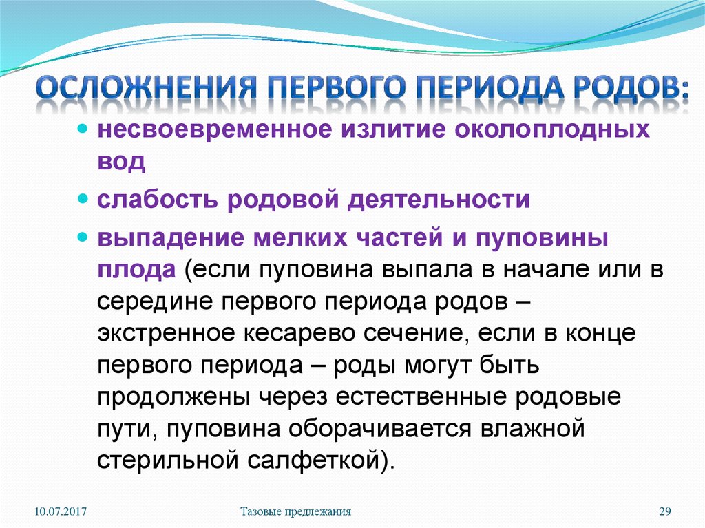 Признаки периодов родов. Осложнения первого периода родов. Осложнения 2 периода родов. Осложнения 1 и 2 периода родов. Осложнения III периода родов.