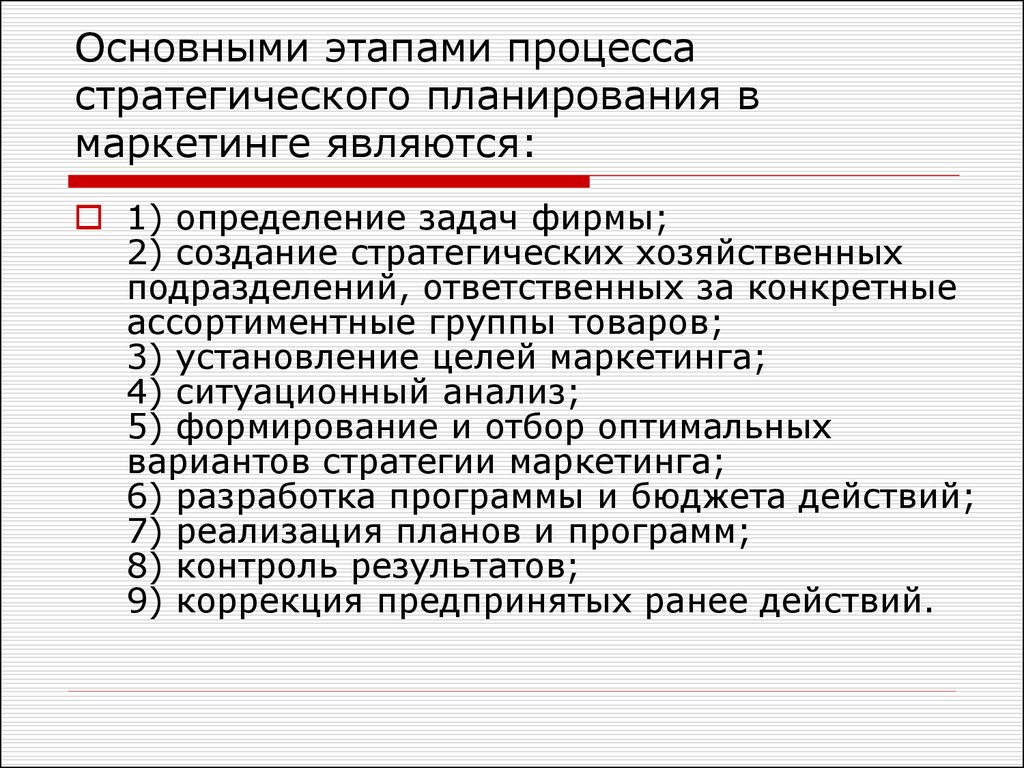 Основные этапы стратегического планирования