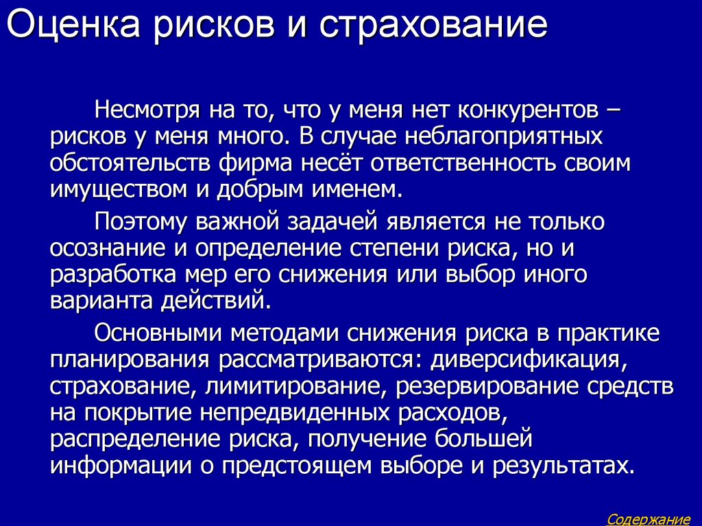 Программа страхования рисков в бизнес плане