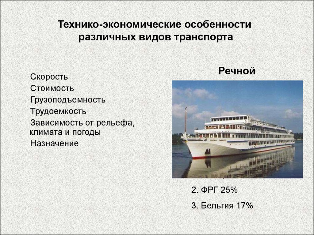 Особенности морского транспорта. Характеристика речного транспорта. Специфика речного транспорта. Технико экономические особенности транспорта. Особенности видов транспорта.