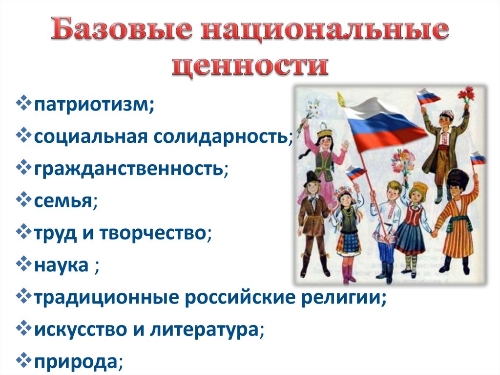 Какие ценности относят к традиционным ценностям нашего. Базовые национальные ценности. Основные национальные ценности.