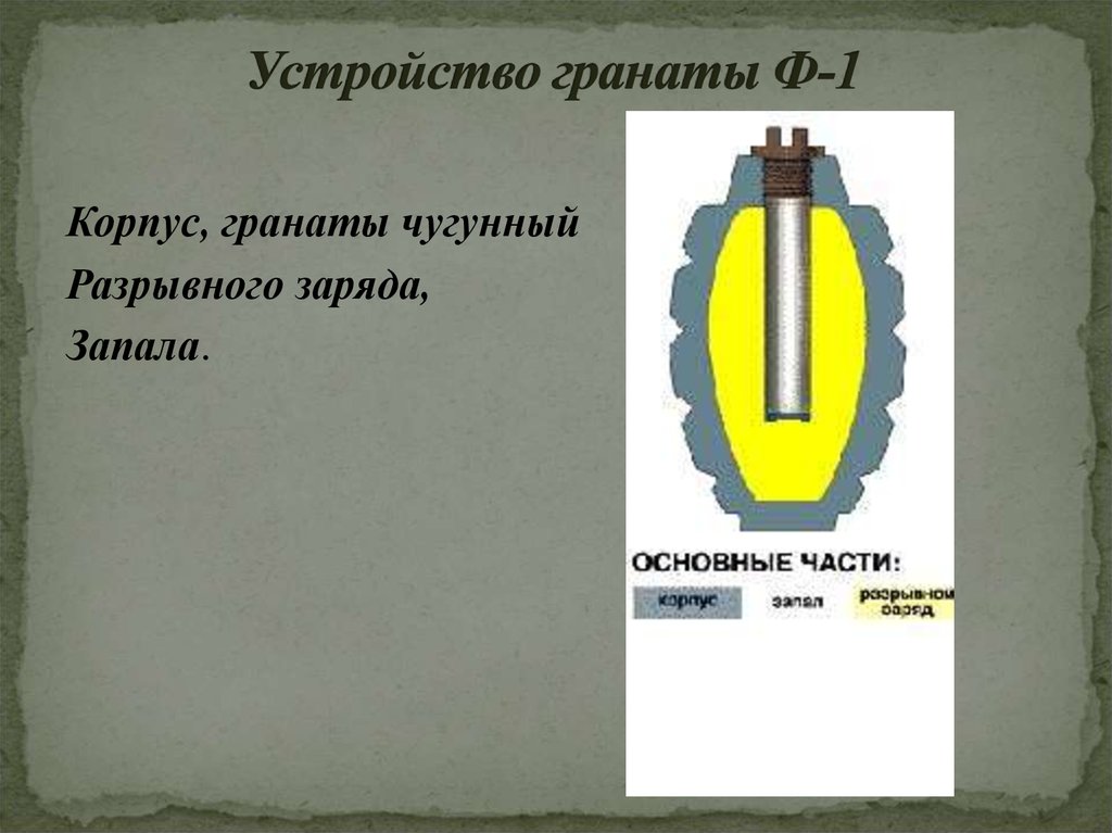 Корпус гранаты. Устройство гранаты ф1. Разрывной заряд гранаты ф -1. Разрывной заряд гранаты ф 1 что за вещество. Зяряд запала разрывной заряд.