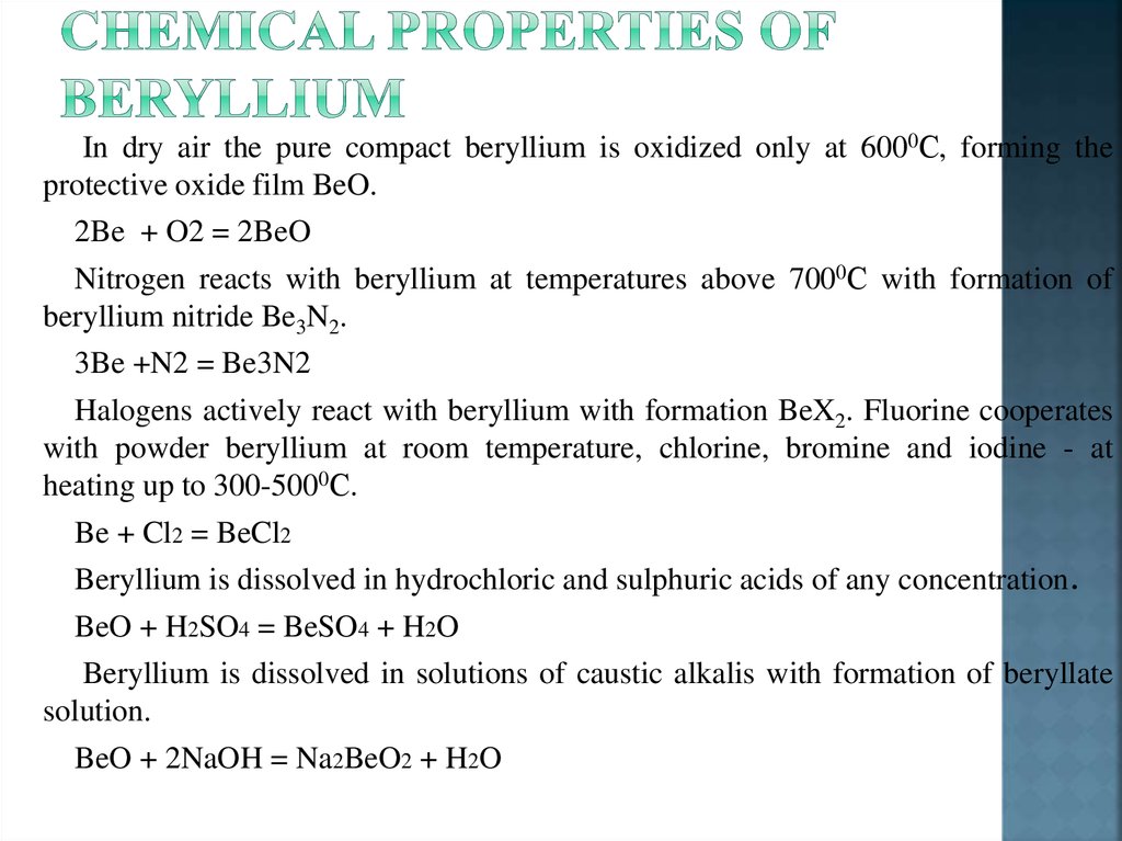chemical properties of beryllium