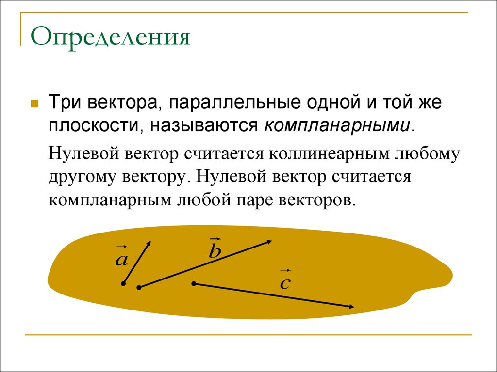 Определение три. Векторы параллельные одной плоскости. Векторы параллельные одной плоскости называются. Три вектора в одной плоскости. Нулевой вектор считается.