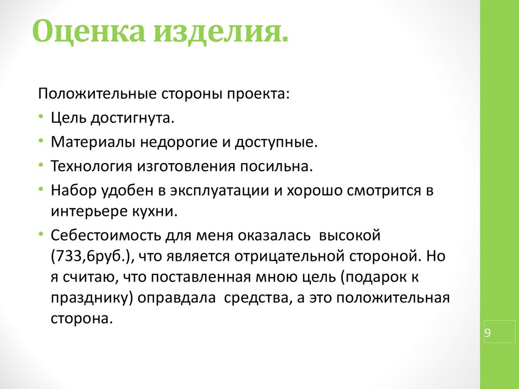 Положительные и отрицательные стороны проекта по технологии