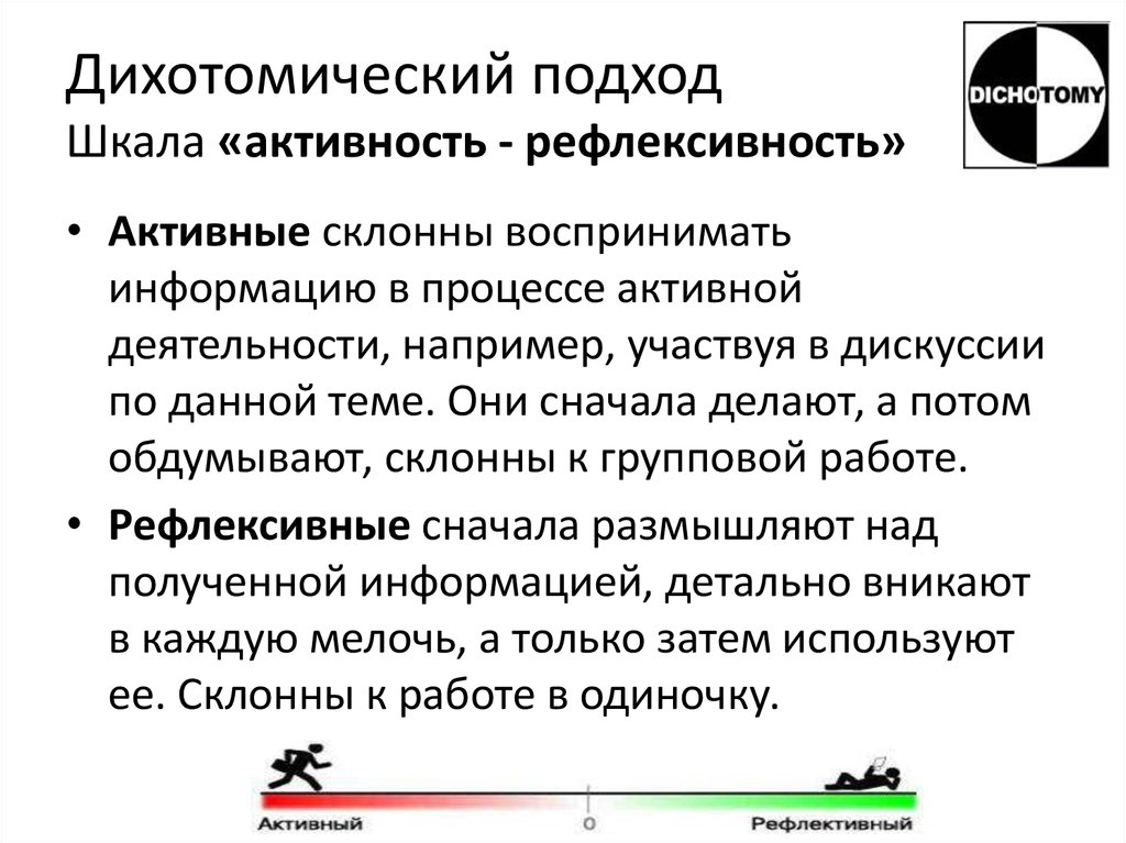 Рефлективность. Дихотомический подход. Активность рефлексивность Метапрограммы. Дихотомический подход в педагогике. Активность-рефлексивность вопросы.