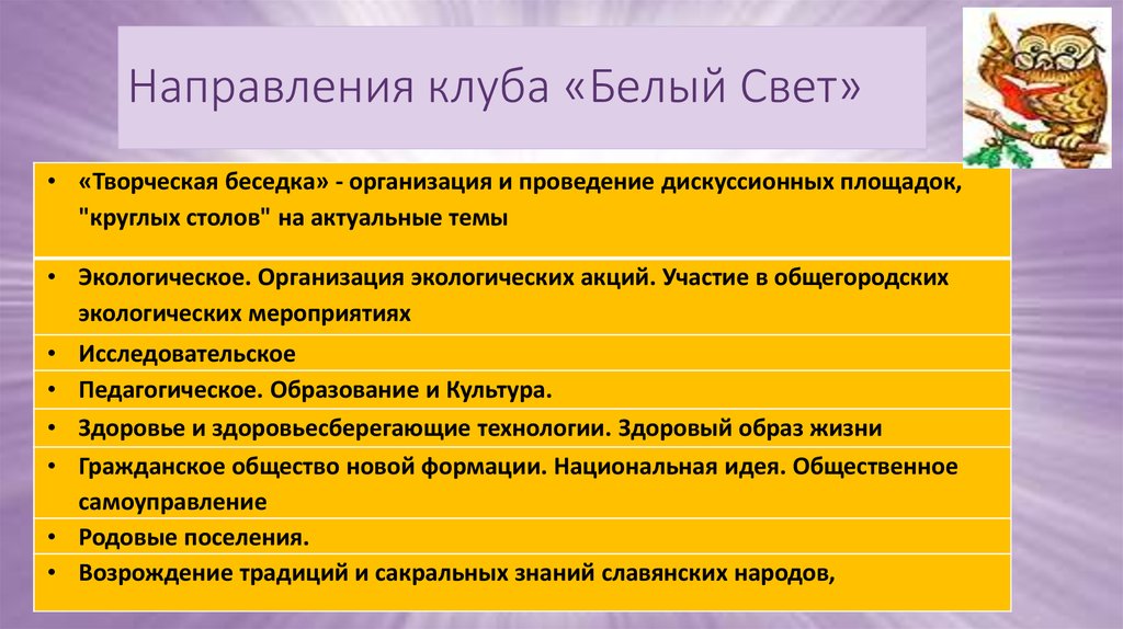 Направления клуба «Белый Свет»