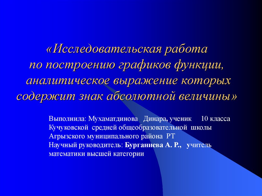 Обычная презентация. Алгоритм построения функции. Аналитическое выражение Графика. Аналитическое выражение содержит знак абсолютной величины.