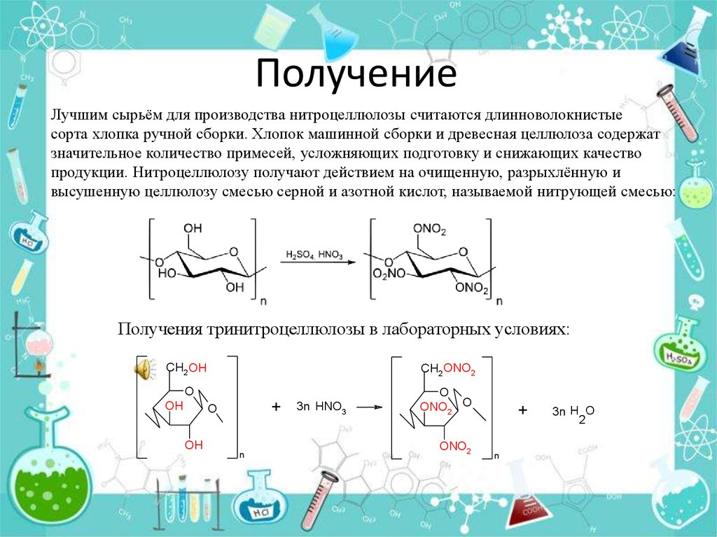 Получение me. Нитроцеллюлоза. Простые и сложные полиэфиры. Нитрация целлюлозы. Схема получения тринитроцеллюлозы.