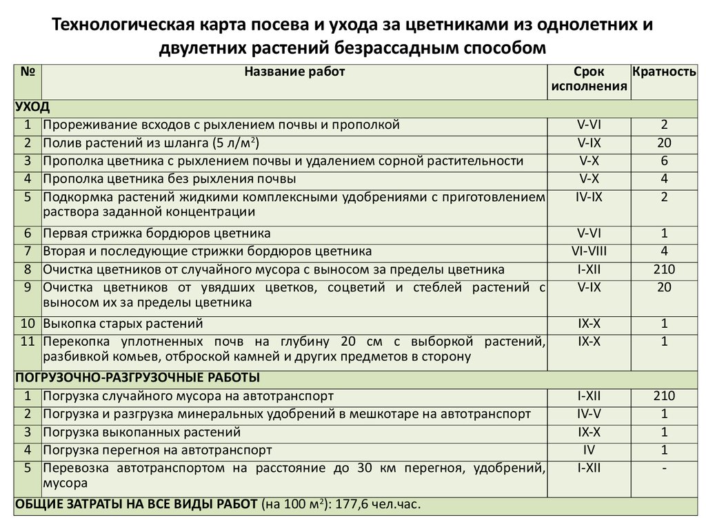 Технологическая карта ухода за садом