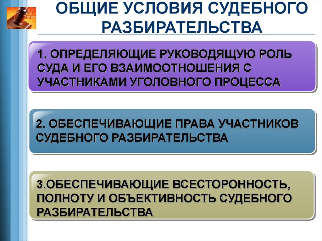 Условия судебного разбирательства