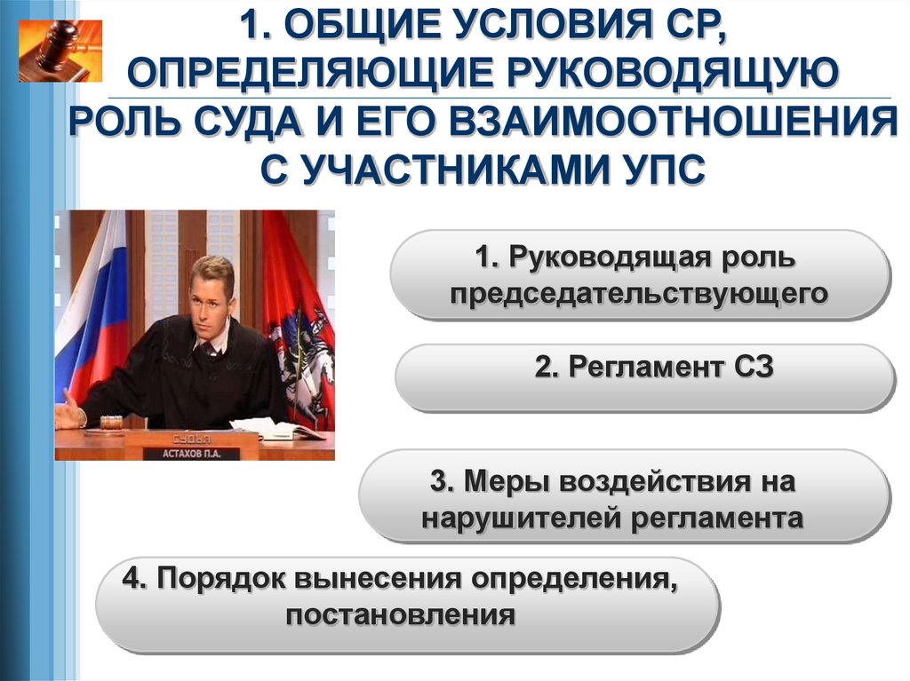 Общие условия. Роль суда. Роль судов в России. Участники судебного разбирательства презентация. Роль председательствующего в судебном заседании.