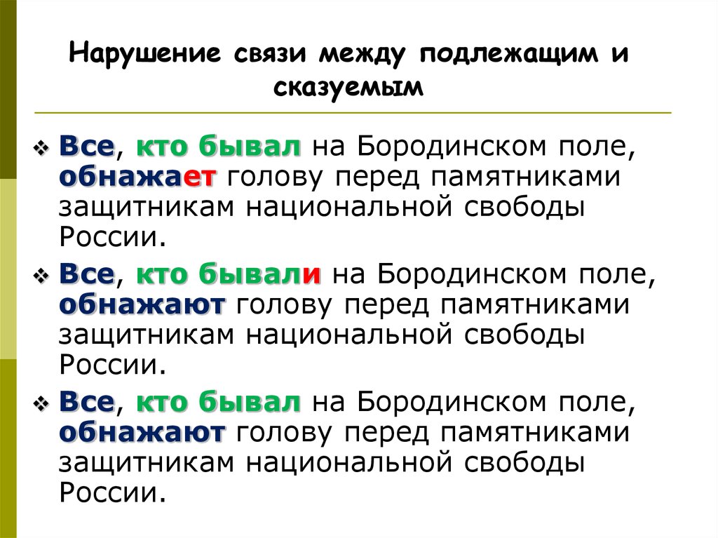 Связь подлежащего и сказуемого. Ошибка в нарушении связи между подлежащим и сказуемым. Грамматическая связь между подлежащим и сказуемым ошибки. Нарушение согласования между подлежащим и сказуемым. Нарушение связи между подлежащим и сказуемым ЕГЭ.