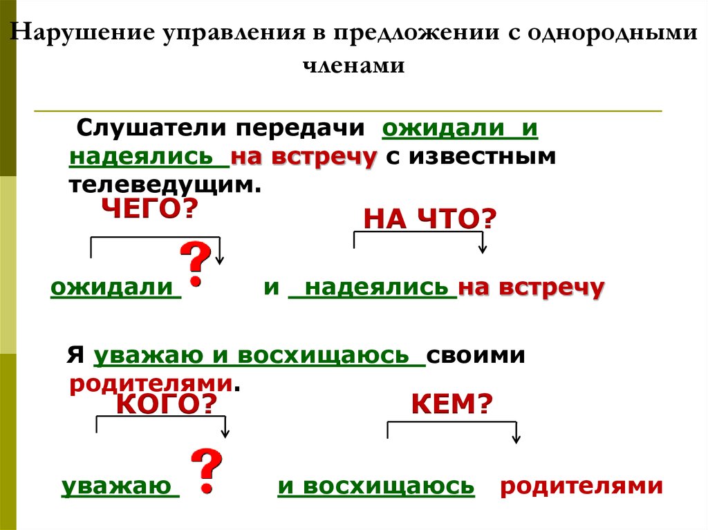 Нарушение с однородными членами. Нарушение управления в предложении. Нарушение управления при однородных. Нормы управления при однородных членах предложения. Нарушение предложения с однородными членами-.