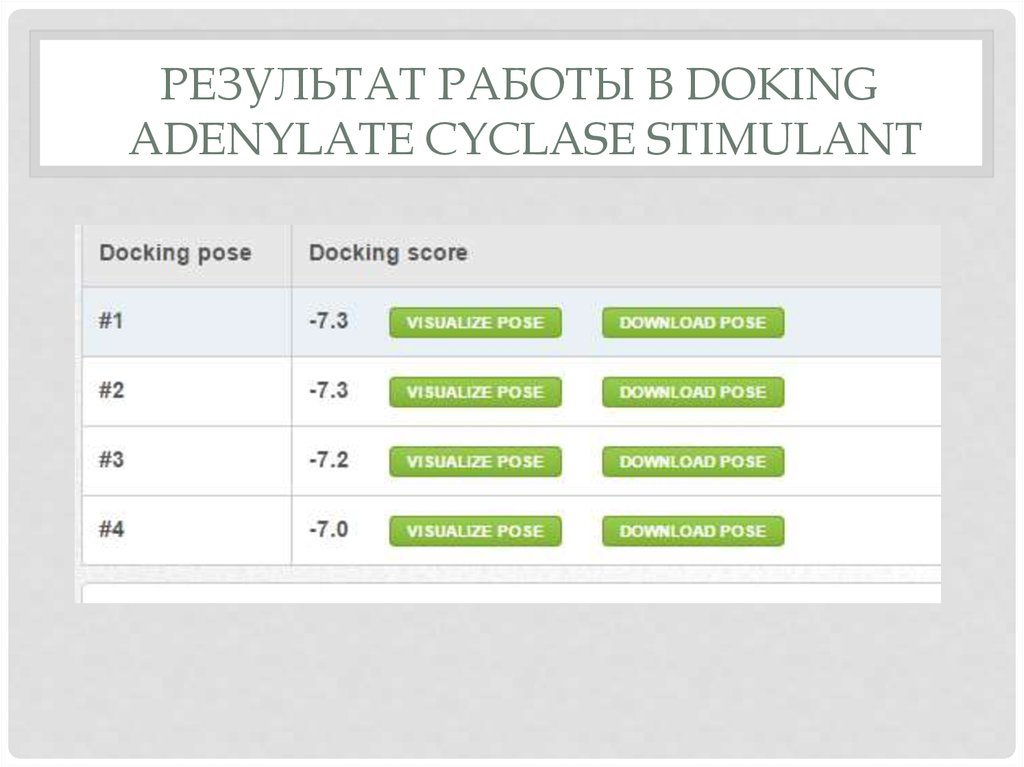 Результат работы в Doking Adenylate cyclase stimulant