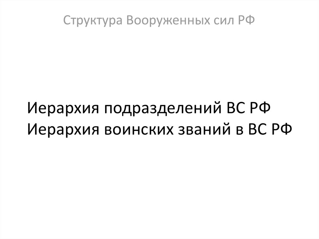 Иерархия подразделений ВС РФ Иерархия воинских званий в ВС РФ