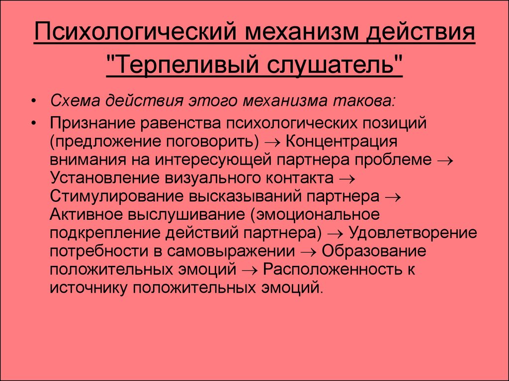 Психологические техники. Техника психология. Психологические механизмы поведения. Психологический прием терпеливый слушатель. Равенство психологических позиций.