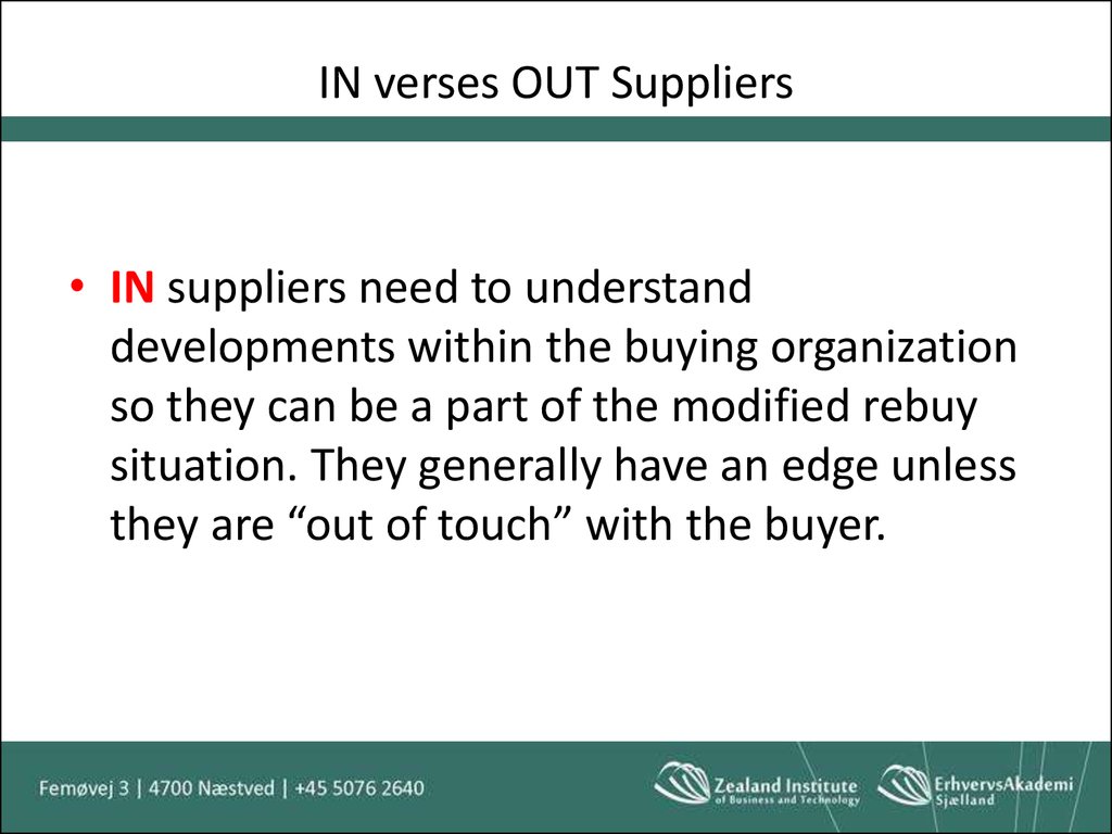 IN verses OUT Suppliers