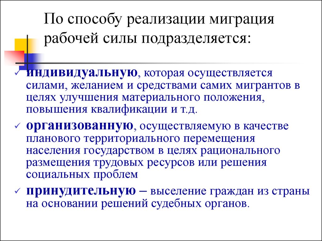 Осуществляется силами. Миграции по способу реализации. Сущность и причины международной миграции рабочей силы. Миграция населения по способу реализации. Способы организации миграций.