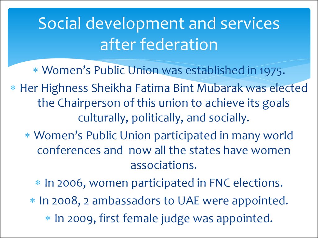 Social development and services after federation