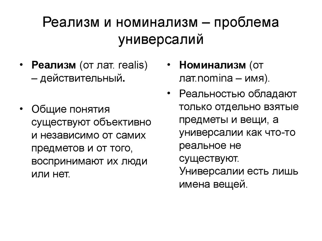 Презентация на тему реализм и номинализм