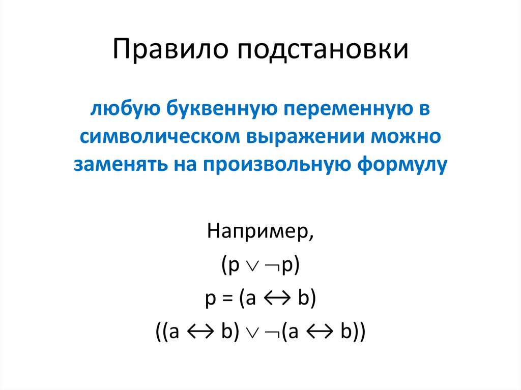 Символическая логика. Правило подстановки. Перестановки и подстановки. Правило подстановка в логике. Композиция двух подстановок.