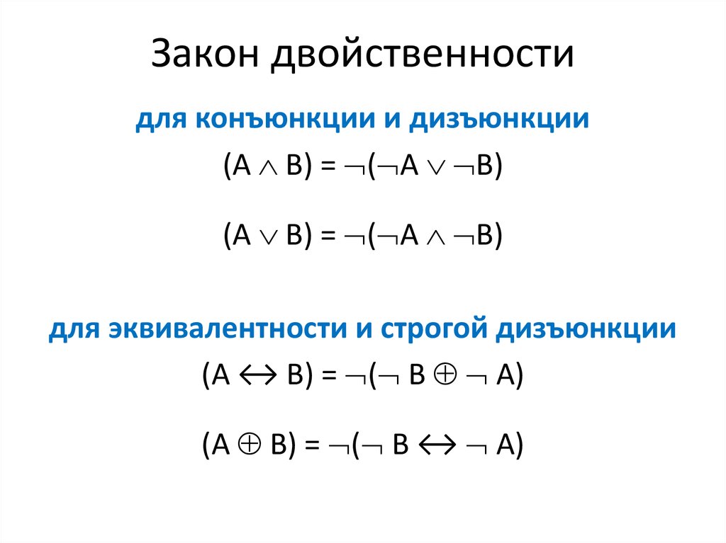 Закономерности доказательства. Двойственные операции в алгебре логики. Принцип двойственности алгебры логики. Закон двойственности. Закон двойственности в алгебре логики.