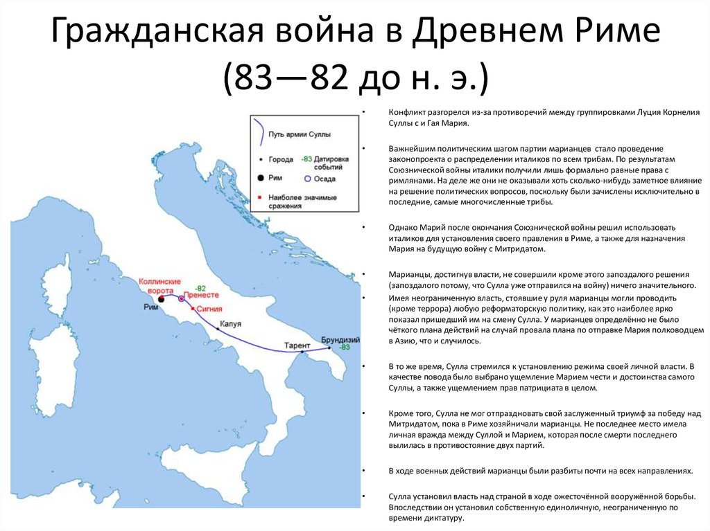 Гражданские войны в риме контурная карта