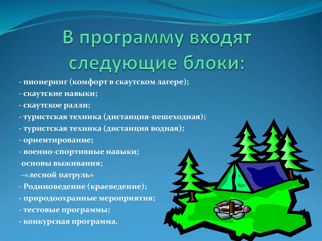 В программу входят следующие блоки: