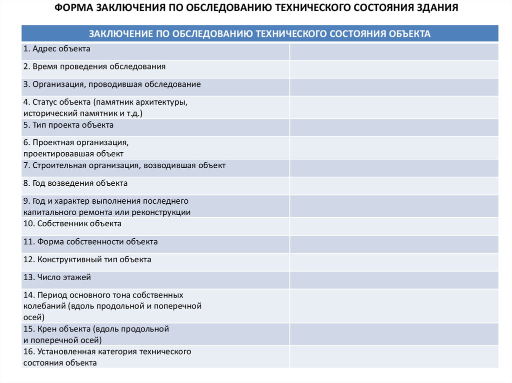 Заключение обследования. Техническое заключение на обследование здания. Заключение по результатам технического обследования здания. Заключения по обследованию технического состояния здания. Форма заключения по обследования технического состояния.