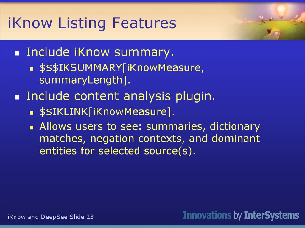 iKnow Listing Features