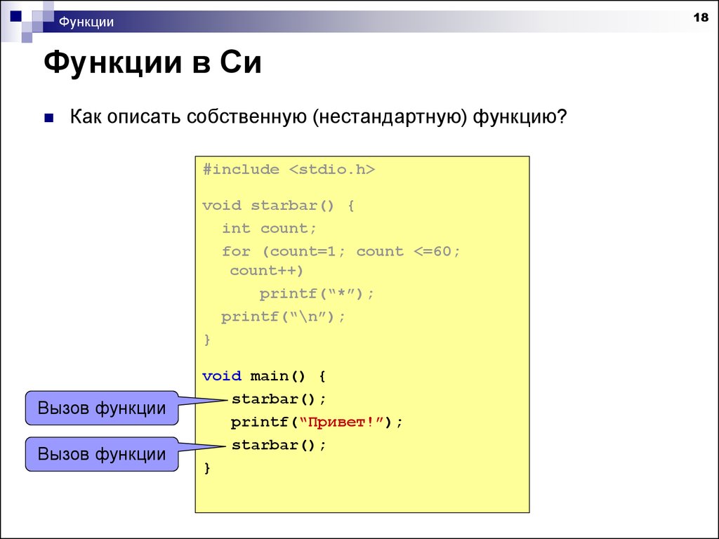 Как создать функцию. Функции в си. Вызов функции в си. Функция Void в си.