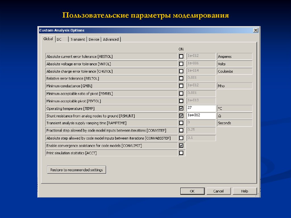 Установленные параметры. Параметры моделирования. Пользовательский параметр. Название параметр моделирование. Моделирование значений параметров.
