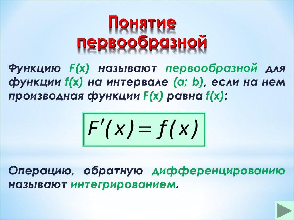 Презентация определение первообразной