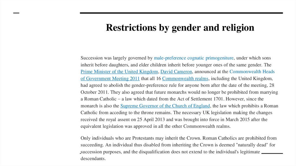 Restrictions by gender and religion