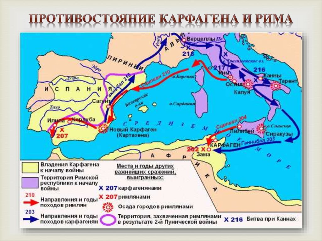 Найдите города рим и карфаген и надпишите первыми буквами их названия контурная карта