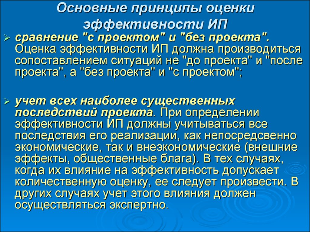 Основные принципы оценки эффективности проекта