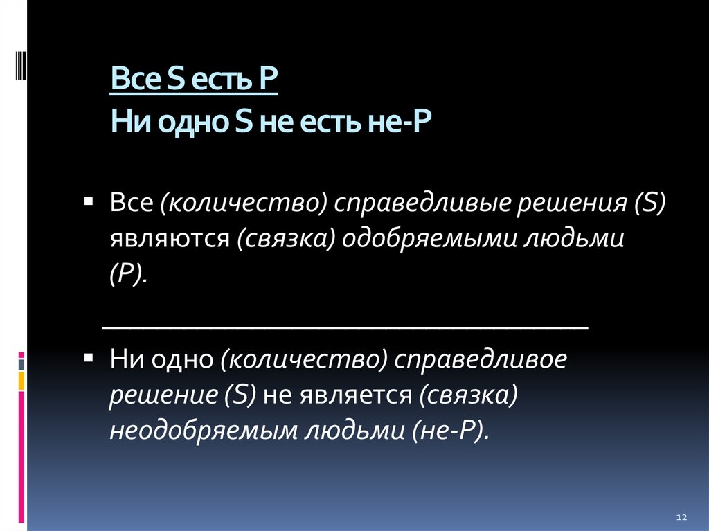 P представлять. Ни одно с не есть р. Все s суть р. Ни одно s не суть р. Не все s есть p примеры.