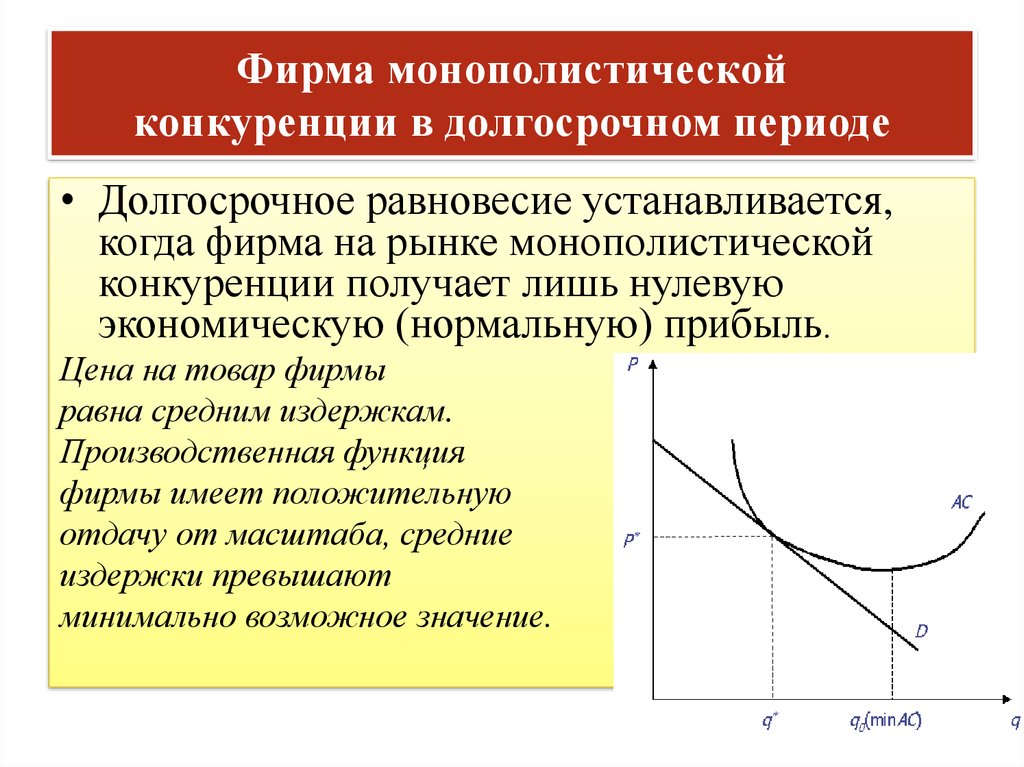 Полученные экономические. Монопольно конкурентная фирма в краткосрочном периоде. Монополистическая конкуренция в долгосрочном периоде. Фирма на рынке монополистической конкуренции. Фирма монополистической конкуренции в долгосрочном периоде.