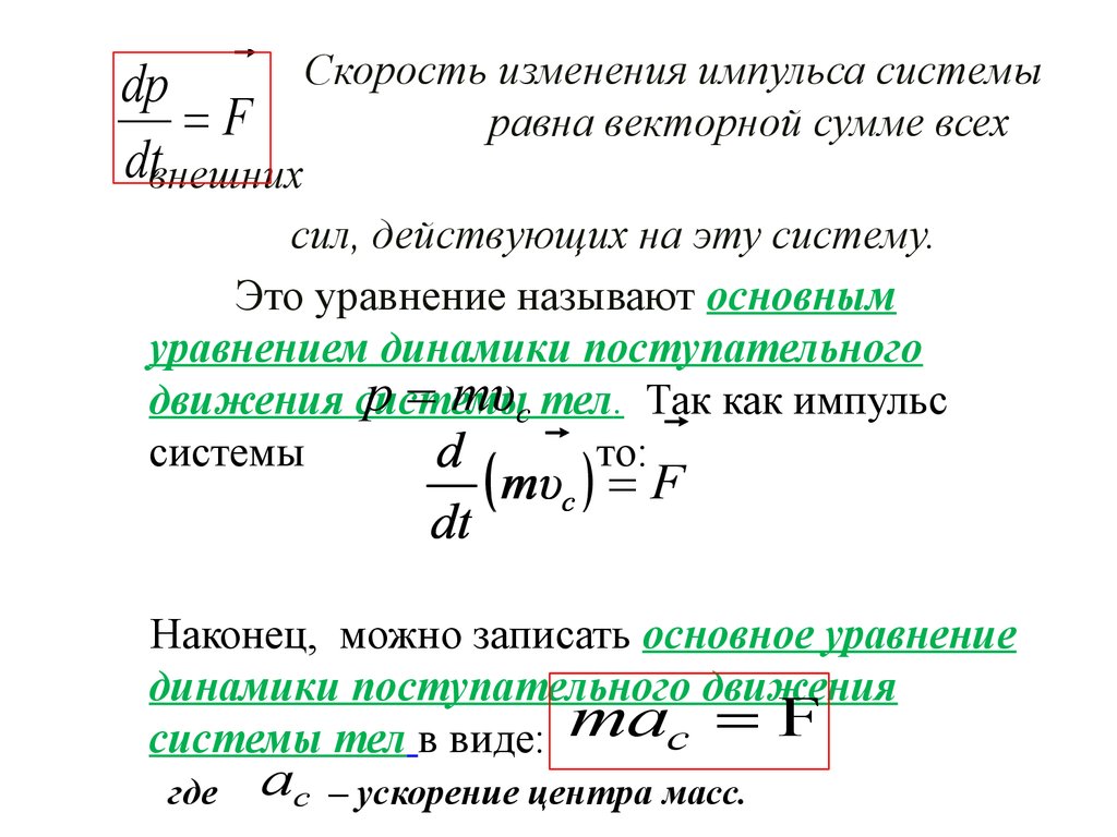 Движение системы материальных точек. Импульс системы Векторная сумма.