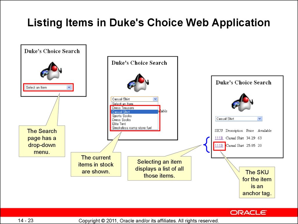Listing Items in Duke's Choice Web Application
