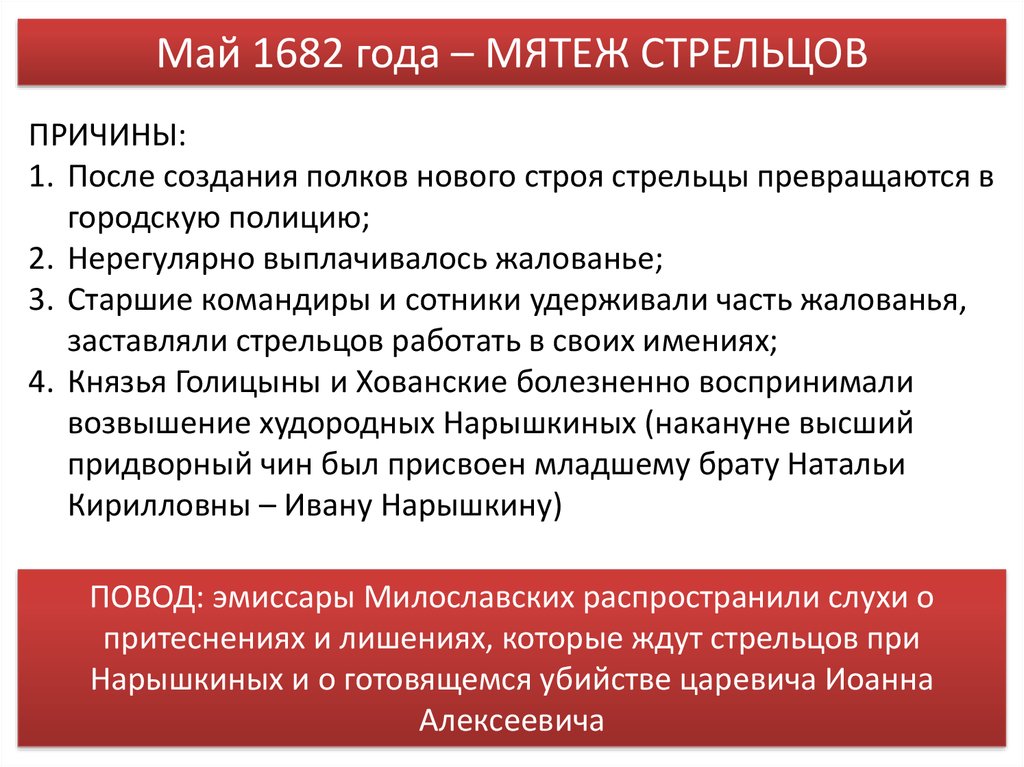 Стрелецкие бунты как способ изменения системы власти проект 7 класс кратко