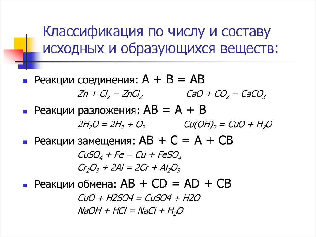 Химические реакции соединения разложения замещения. Уравнение химической реакции соединения. Реакции присоединения замещения обмена разложения. Реакции соединения разложения замещения и обмена примеры. Уравнение реакции Тип реакции соединения.