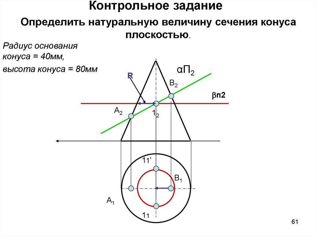 Контрольная работа конус. Построить проекции и натуральную величину сечения конуса плоскостью.. Натуральная величина сечения. Натуральная величина конуса. Сечение конуса плоскостью натуральная величина сечения.