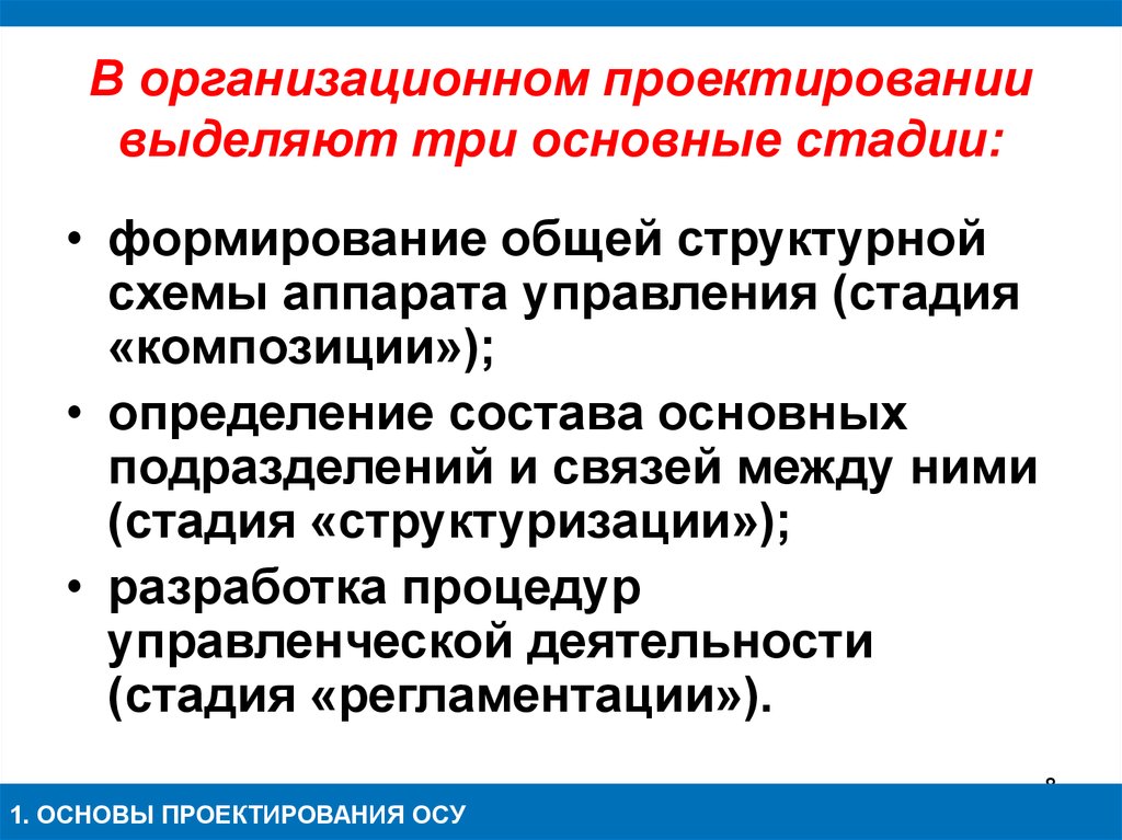 Содержание организационной. Этапы организационного проектирования. Главные цели и задачи организационного проектирования.