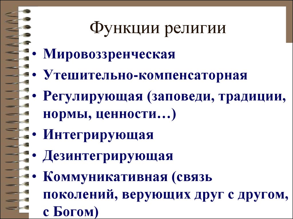 Возможности религии. Функции религии.