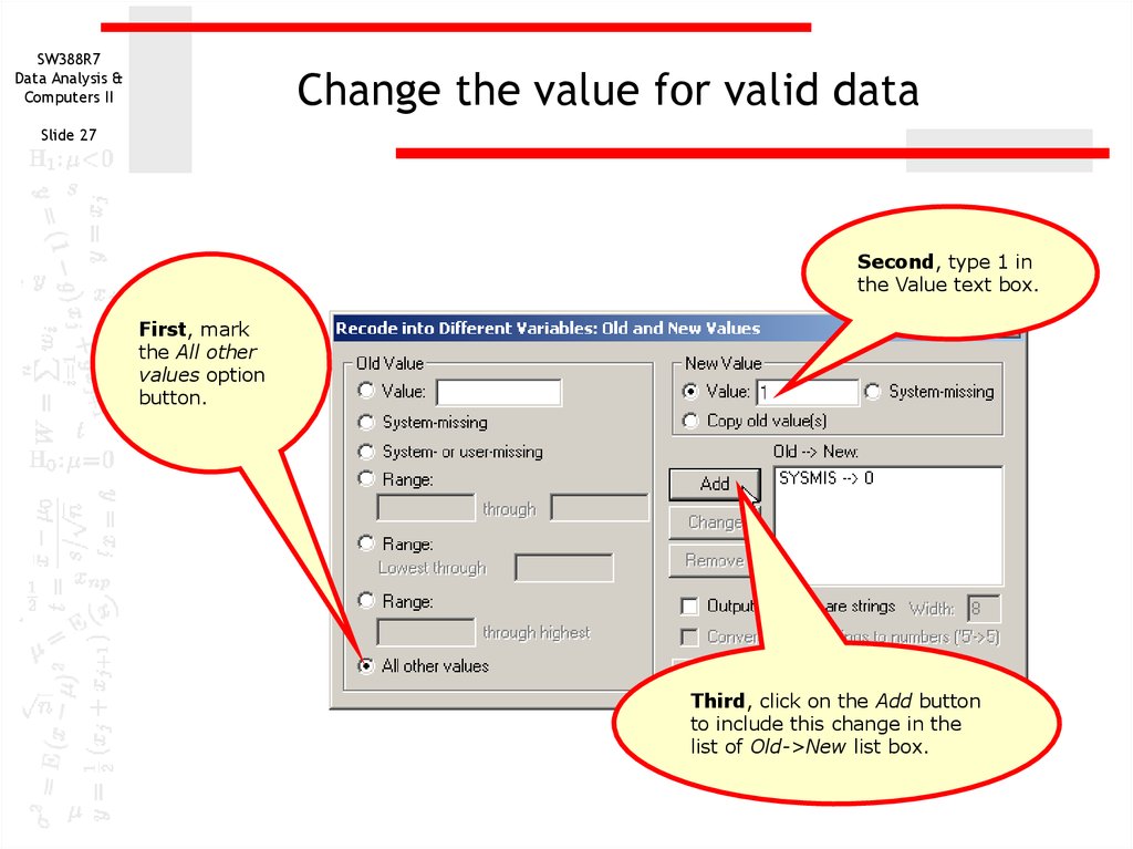 Change the value for valid data