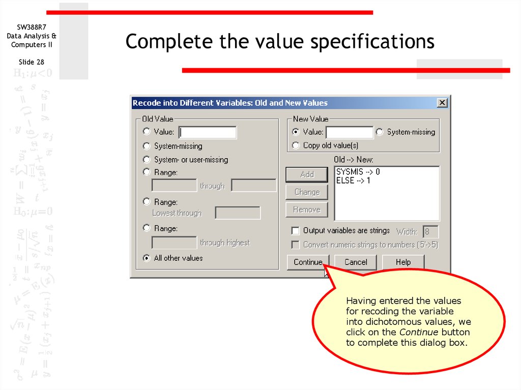 Complete the value specifications