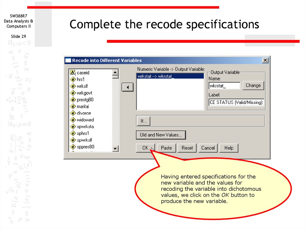 Complete the recode specifications